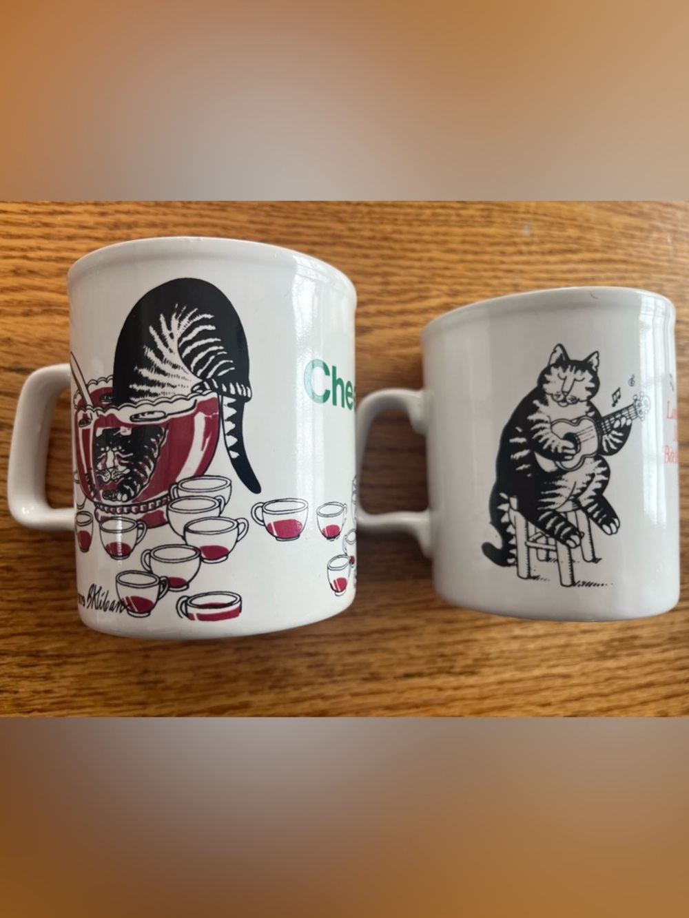 Vintage, Kiln Craft, Cat Illustration Ceramic Mugs